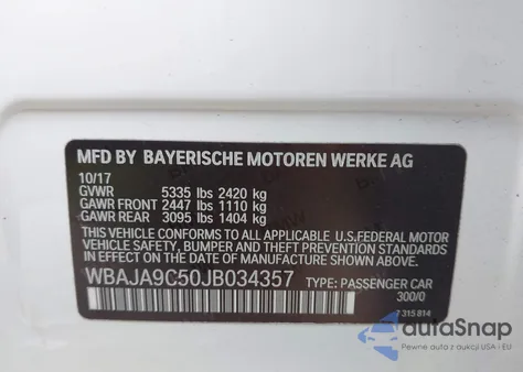 2018 BMW 530E Iperformance from USA, damaged, VIN WBAJA9C50JB034357